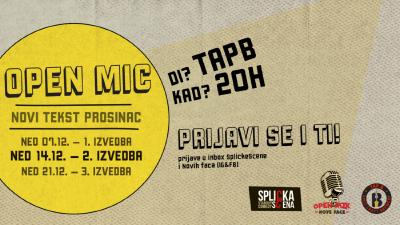 Image SplickaScena predstavlja: Open miK(rofon) novi tekst PROSINAC  - DRUGA (2). izvedba u TapB-a!