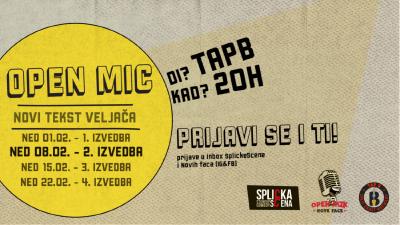 Image SplickaScena predstavlja:  STAND UP SHOW: Open miK(rofon) novi tekst VELJAČA - DRUGA (2.) izvedba u TapB-a!