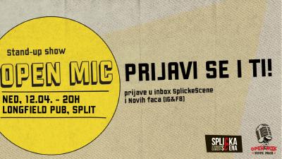 Image SplickaScena predstavlja:  STAND UP: Open miK(rofon) -  Novi tekst TRAVANJ - PRVA (1.) izvedba - LONFIELD PUB
